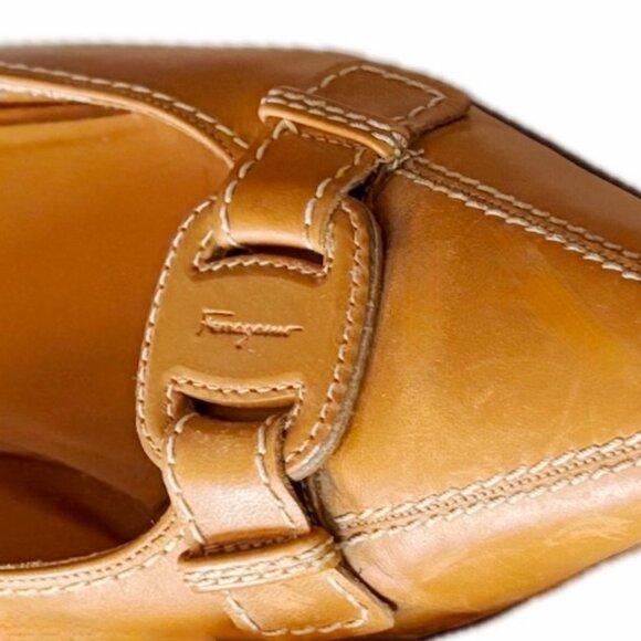 Salvatore Ferragamo Slip-On Kitten Heels in Saddle  Mule Pumps in Saddle sz 9.5 - Picture 2 of 13